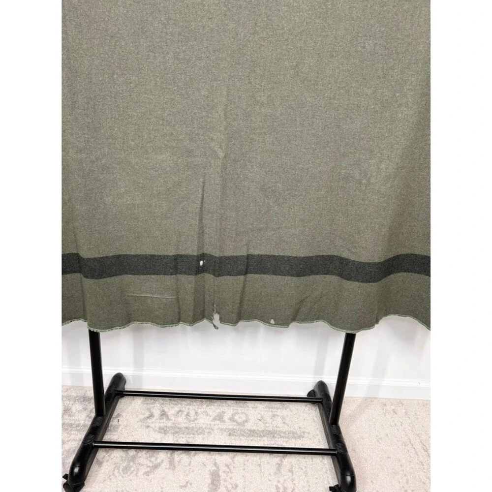 Vintage USMC Embroidered Wool Field Blanket Green Stripe 59” x 74”